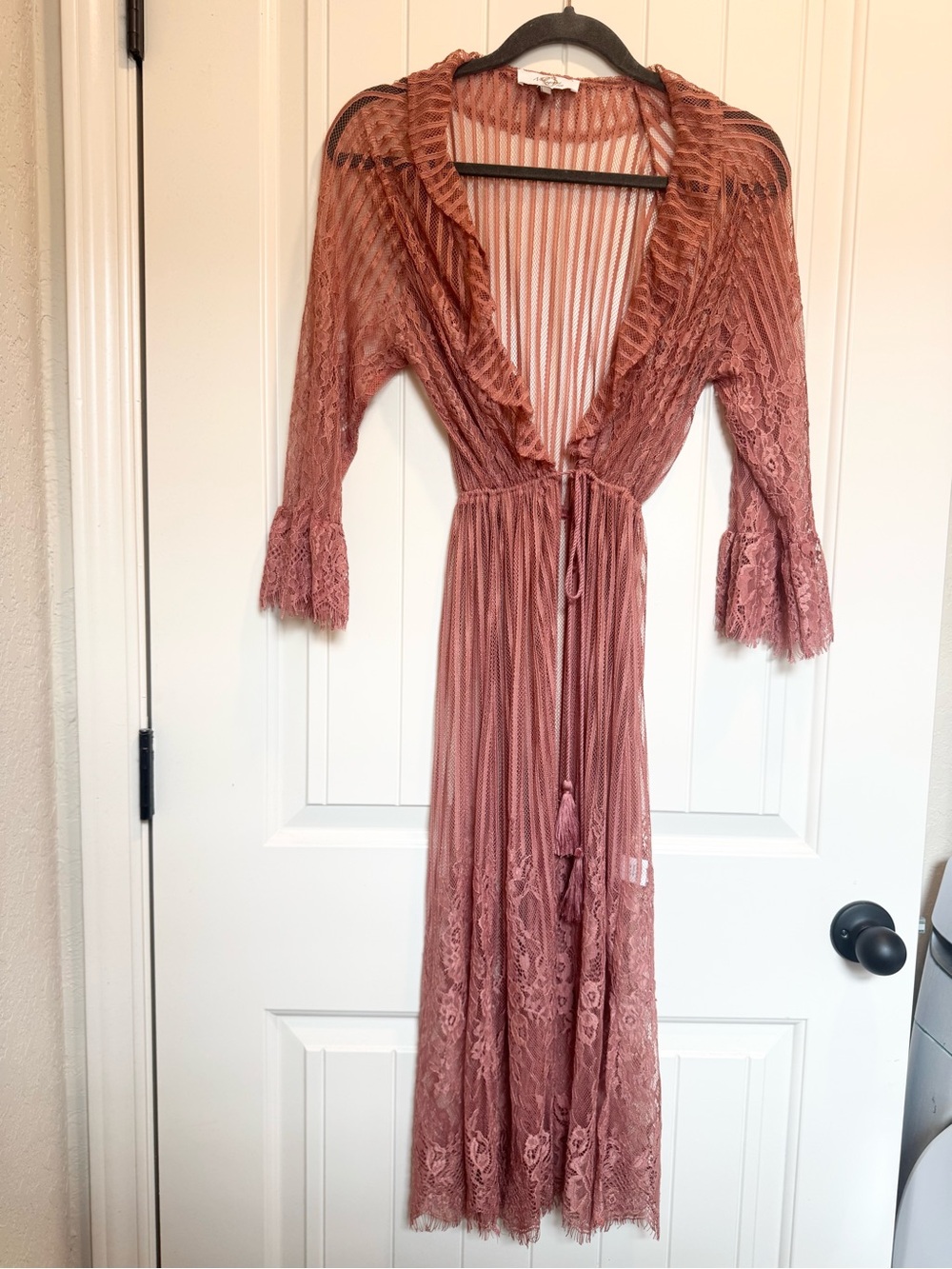 Ruffle-Trim lace cover up in  Dusty Rose